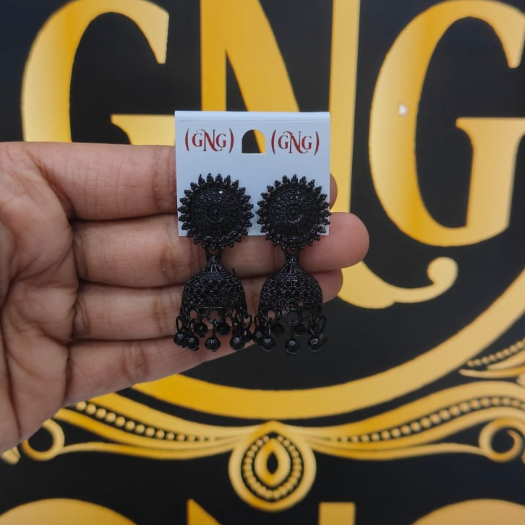 Black Oxidised Jhumka Earings