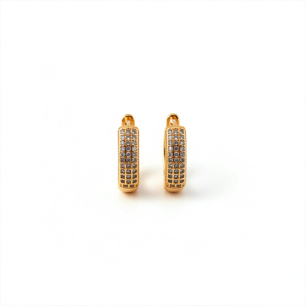 Crystal Studded Gold-Tone Hoop Earrings – Elegant Pave Design (1 Pair)
