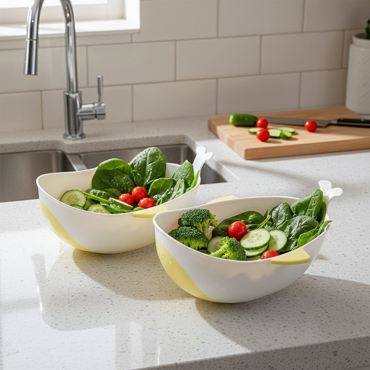 Plastic food washing bowl and strainer for rice, noodles, and vegetables