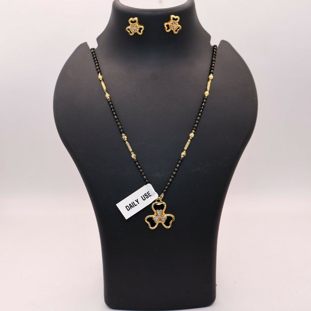 Gold-Plated AD Floral Mangalsutra Set with Clover Stud Earrings for women