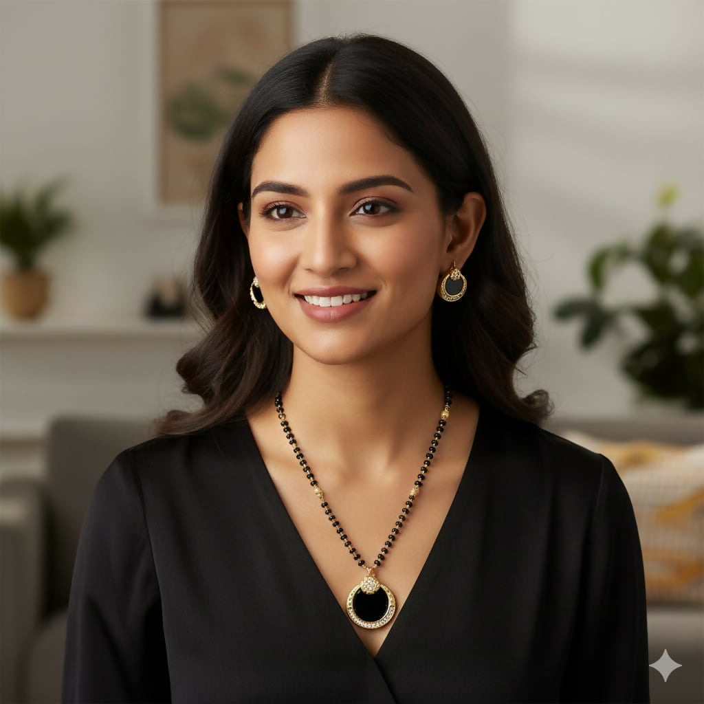 Gold Plated AD Mangalsutra Set with earrings for women