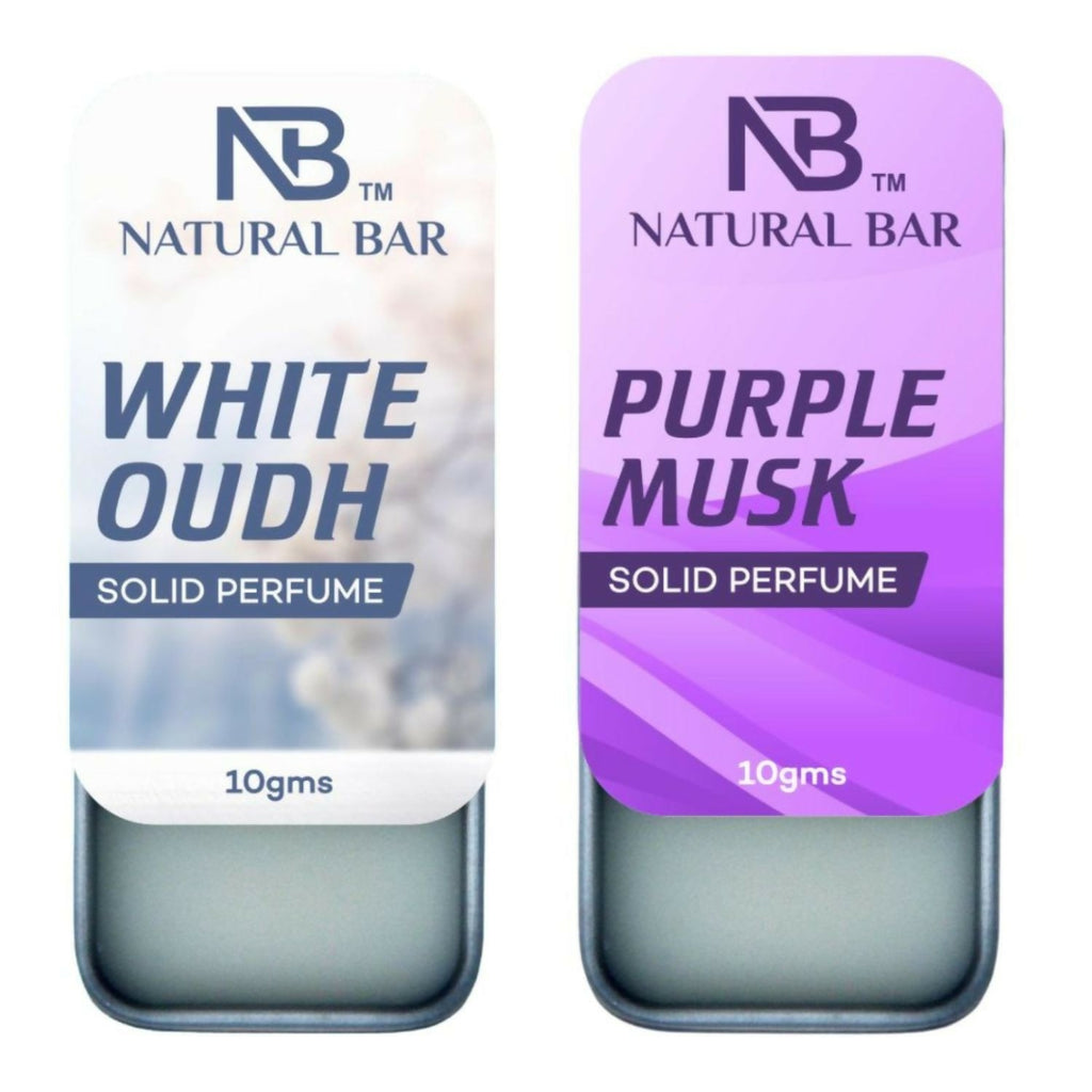 White Oud And Purple Musk Solid Perfume Combo, Alcohol Free Cologne Strong & Lasting Fragrance, Gifting for Him & Her(10gms/2Pc)