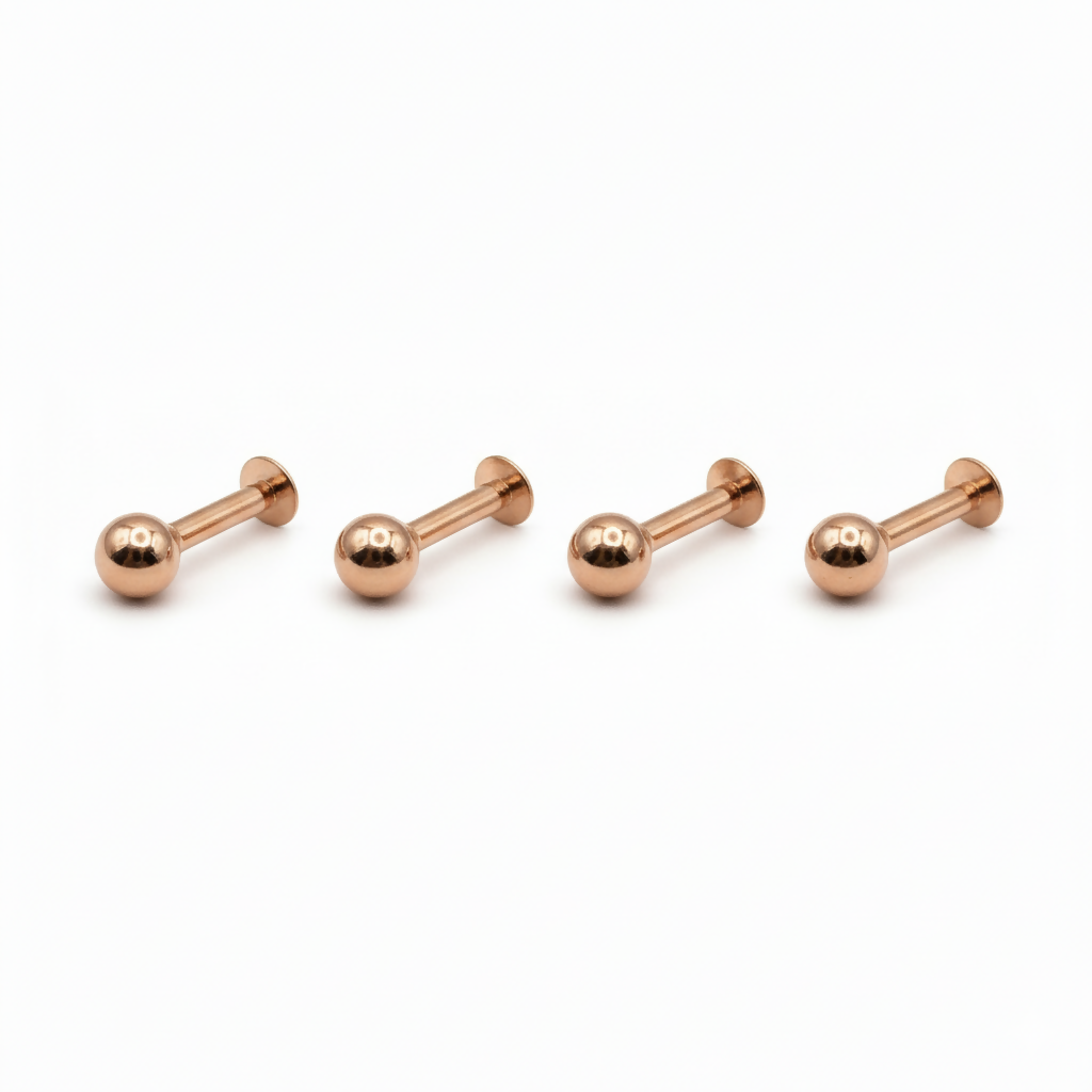 Rose Gold plated Flat Back Labret Stud Earrings for women and girls Combo Pack of 4
