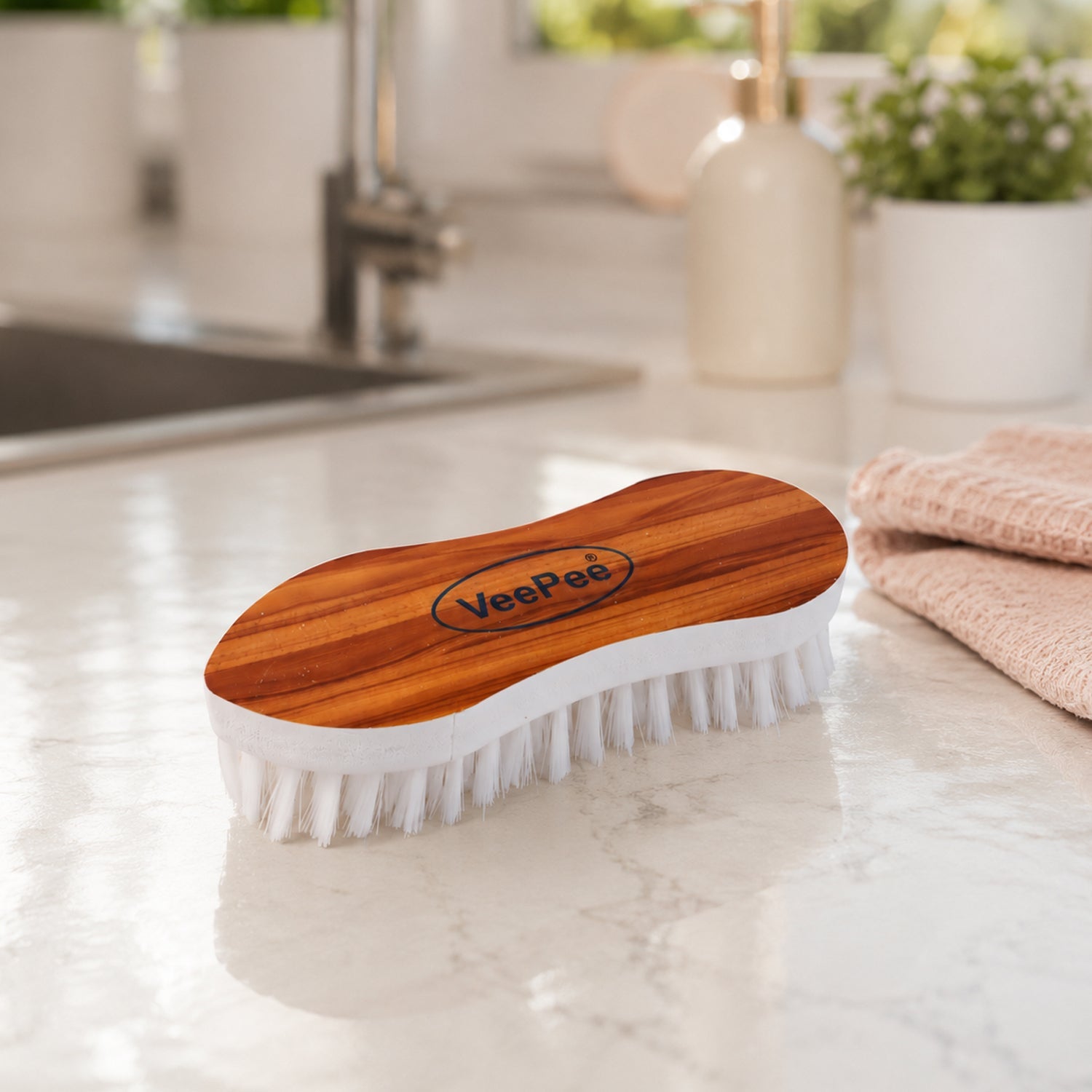 Cloth washing brush on wooden background demonstrating style