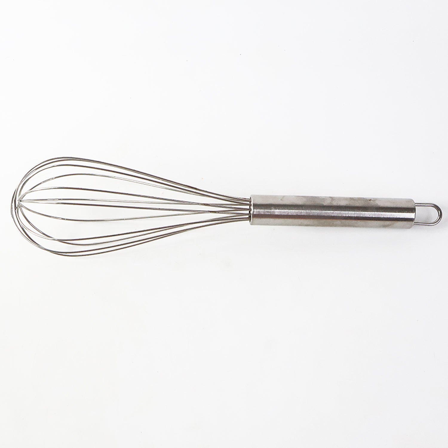 Side view of rust-resistant stainless steel wire whisk for kitchen use