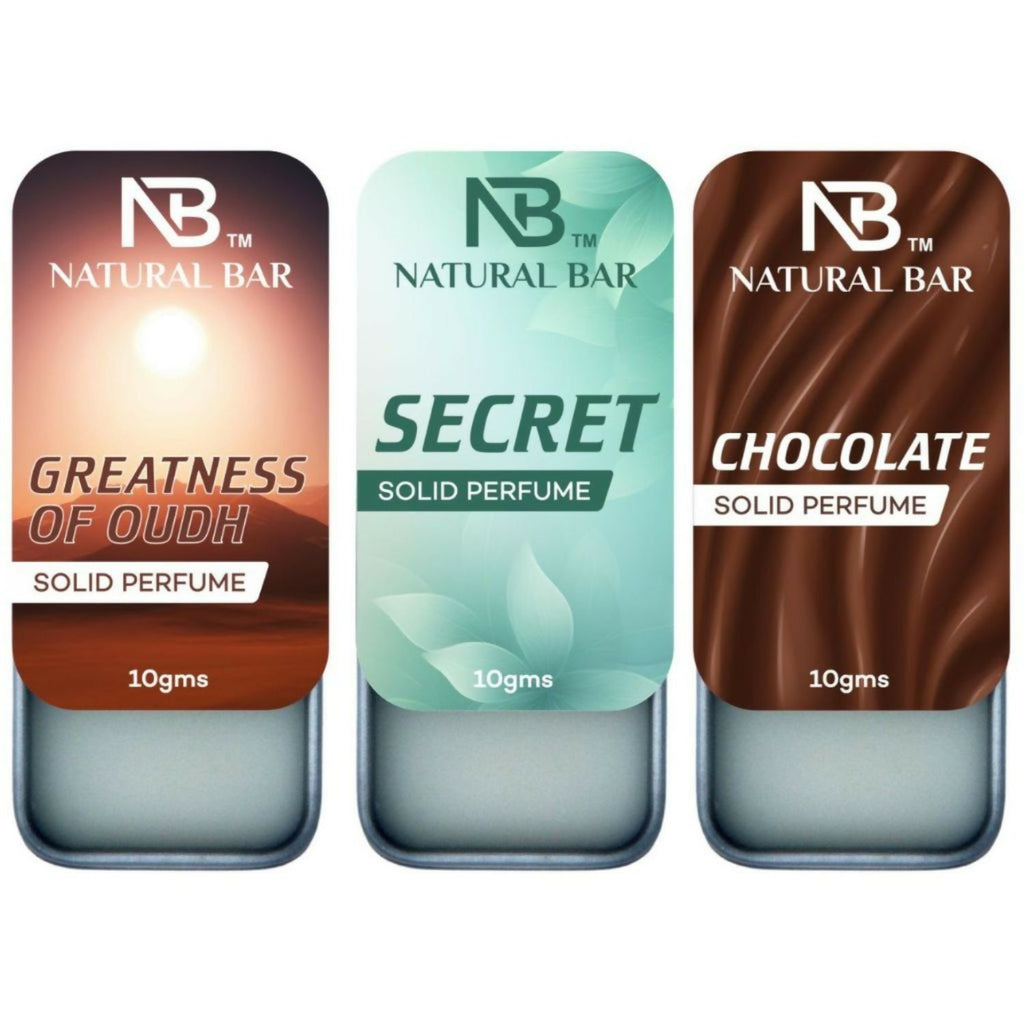 Secret, Chocolate And Greatness of Oud Solid Perfume Combo, Alcohol Free Cologne Strong & Lasting Fragrance, Gifting for Him & Her (10gms/3Pc)