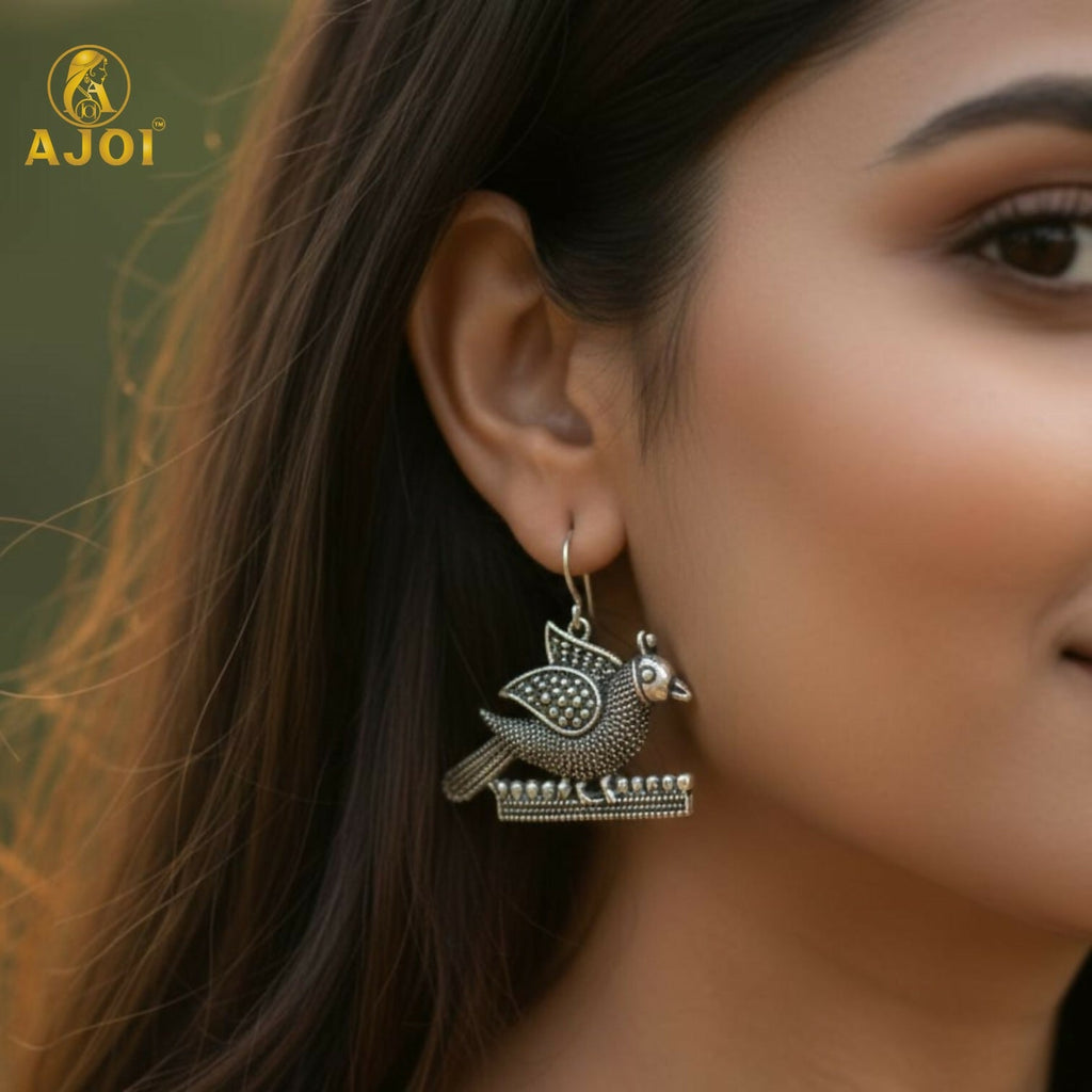 Handcrafted Oxidized Silver Earrings Combo – 5 Traditional Motif Pairs