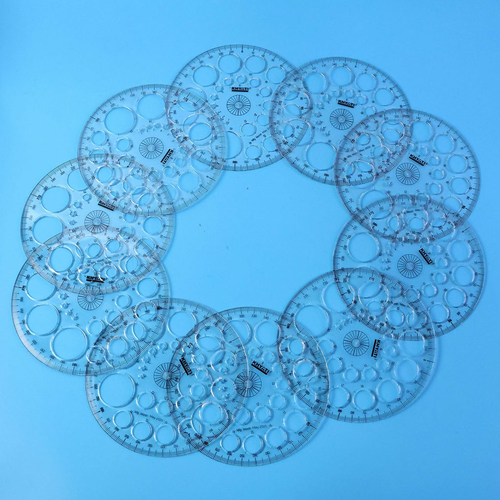 Multipurpose Big Circle Drawing Template Protractor Stencil for Geometry & Design Use (10Pcs)