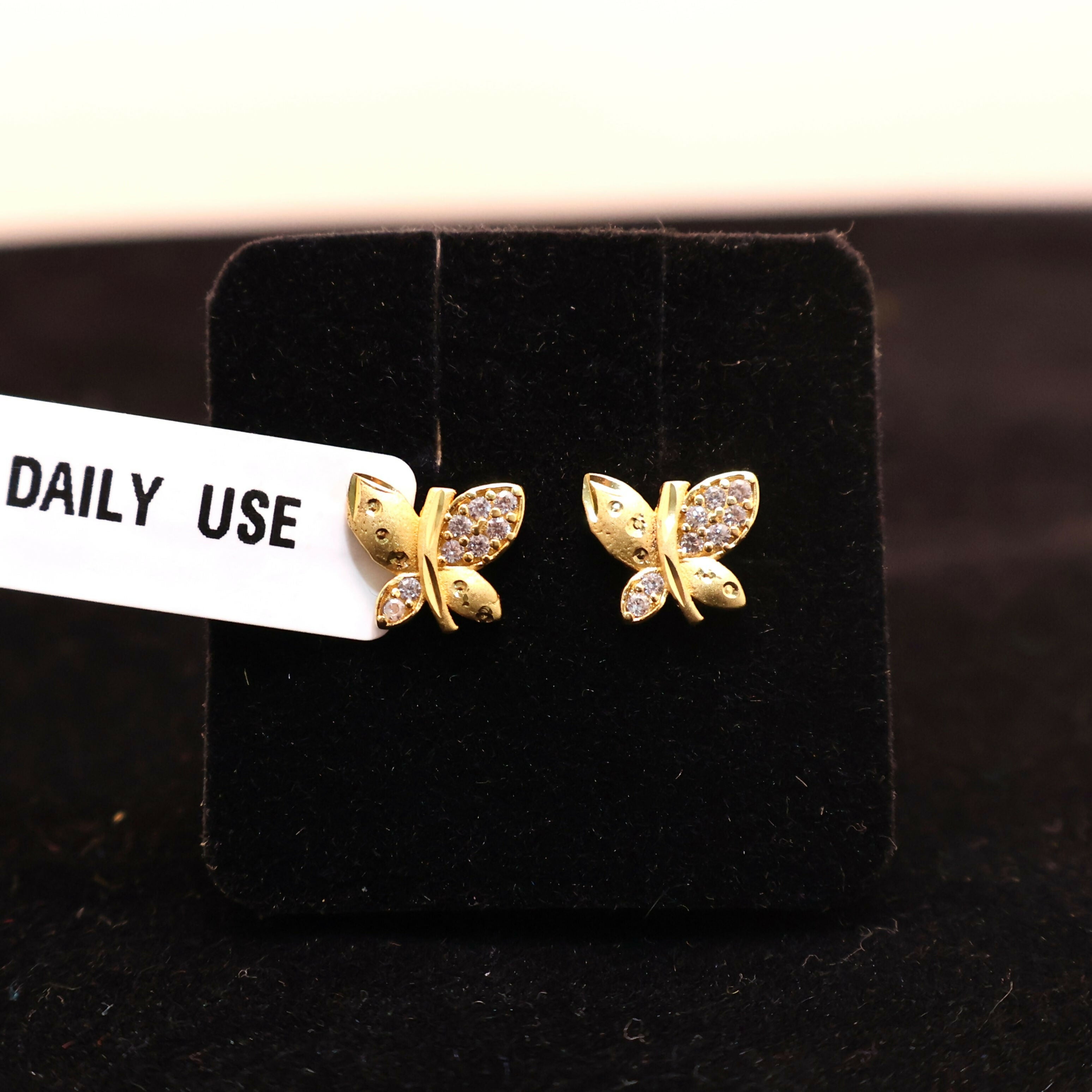 Gold Plated Matte Butterfly earing Studs with AD for women and girls