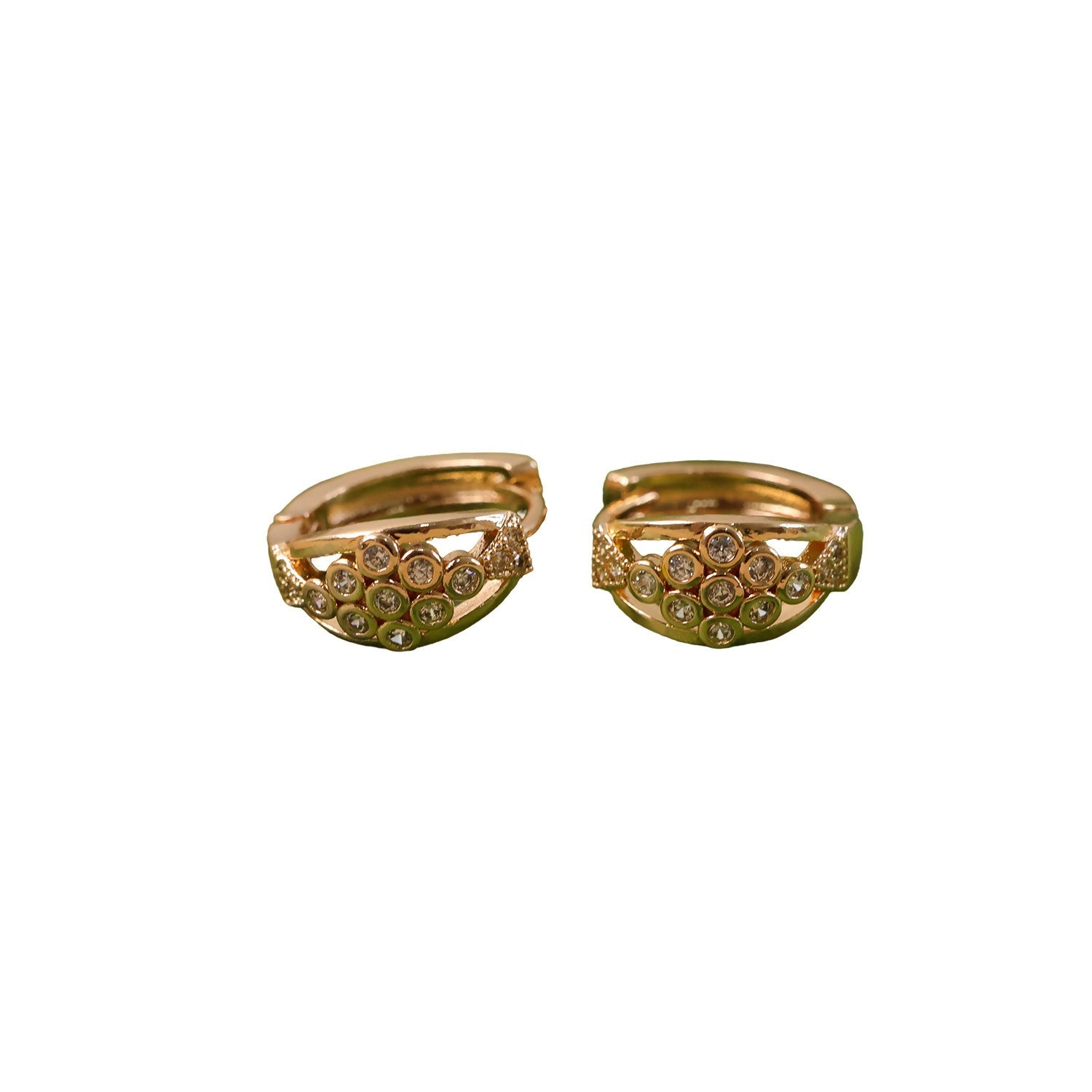 Elegant Crystal Cluster Hoop Earrings with Openwork Gold-Finish Design