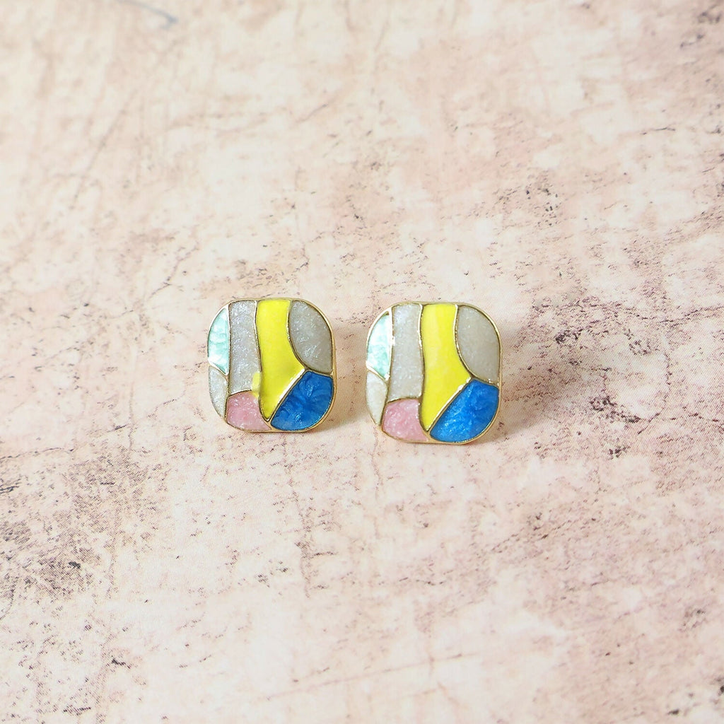 Korean Style Multicolor Enamel Stud Earrings for Women & Girls