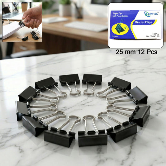Heavy Duty Binder Clips for Office, School & Home Use Strong Grip Paper Clips Set (25mm/12pcs)