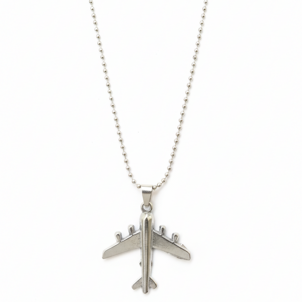 Stylish Aeroplane Shape Silver Tone Pendant Necklace for Men