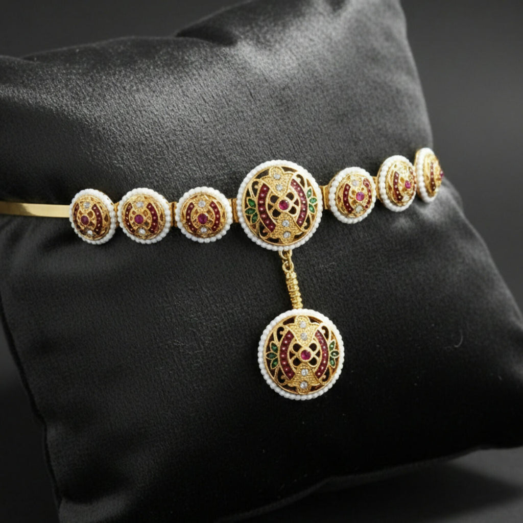 Ethnic Pearl-Bordered Matha Patti Style Hair Band