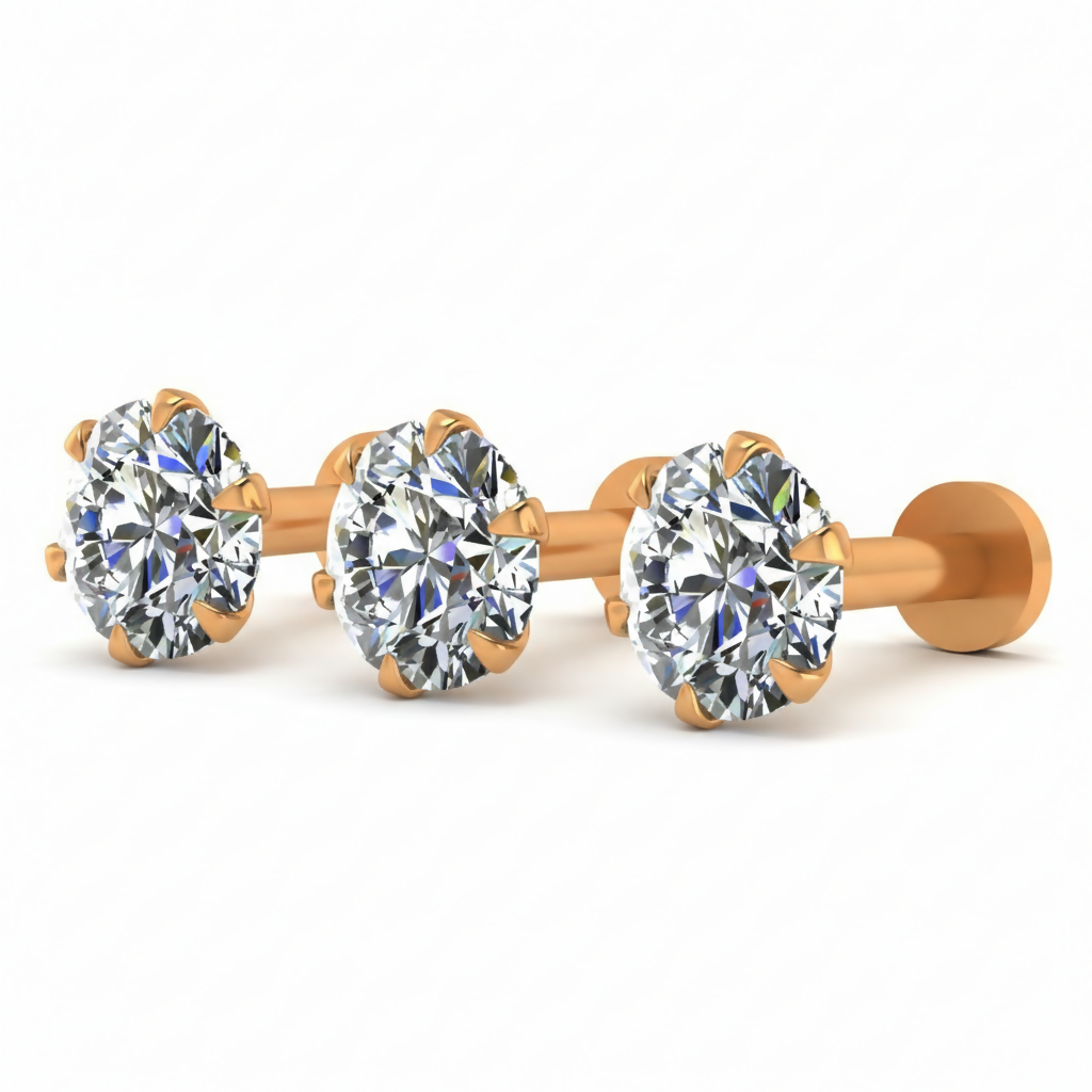 Gold plated AD Flat Back Stud Earring Internally Threaded for women and girls Combo Pack of 3